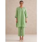 Mint Green Checkered Cotton Kurta with Pants- Set of 2