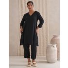 Black Cotton Kurta with Pants- Set of 2