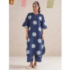 Blue Hand Block Printed Cotton Kurta with Pants- Set of 2
