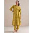 Lime Green Hand Block Printed Cotton Kurta with Pants- Set of 2