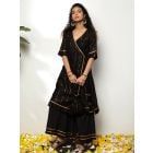 Black Cotton Lurex Kurta with Potli and Palazzo- Set of 3