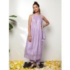 Lavender Cotton Lurex Kurta with Potli and Pants- Set of 3