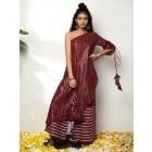Maroon Cotton Lurex Kurta with Potli and Palazzo- Set of 3