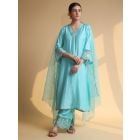 Blue Sequins Work Organza Dupatta