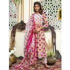 White Pink Hand Block Printed Cotton Angrakha Suit - Set of 3