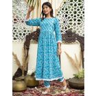 Blue Printed Cotton Kurta with Pants- Set of 2