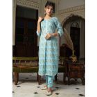 Firozi Printed Cotton Kurta with Pants- Set of 2