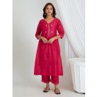 Pink Hand Embroidered Cotton Silk Kurta with Slip