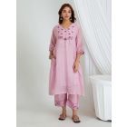 Mauve Hand Embroidered Chanderi Kurta with Slip