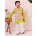 Green Cotton Kurta with Jacket and Pajama - Set of 3