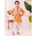 Orange Cotton Kurta with Jacket and Pajama - Set of 3