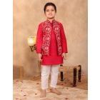 Maroon Cotton Kurta with Jacket and Pajama - Set of 3