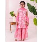 Pink White Printed Cotton Sharara Suit - Set of 3