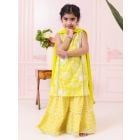 Lime Green White Printed Cotton Sharara Suit - Set of 3