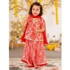 Peach Printed Muslin Lehenga Set - Set of 3