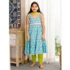 Sky Blue Printed Cotton Suit - Set of 3