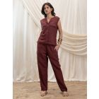 Maroon Linen Co-ord Set- Set of 2