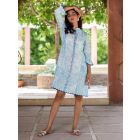 Blue Tie and Dye Cotton Embroidered Shirt Dress