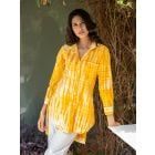 Yellow Tie and Dye Cotton Mirror Work High Low Shirt