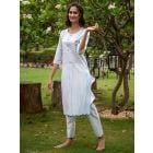 Blue Tie and Dye Cotton Mirror Work Kurta with Pants- Set of 2