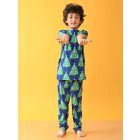 Blue Printed Cotton Blend Nightwear- Set of 2