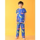 Blue Printed Cotton Blend Nightwear- Set of 2