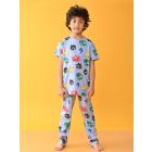 Sky Blue Printed Cotton Blend Nightwear- Set of 2