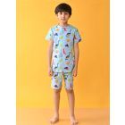 Sky Blue Printed Cotton Blend Nightwear- Set of 2