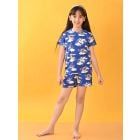 Blue Printed Cotton Blend Nightwear- Set of 2