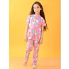 Pink Printed Cotton Blend Nightwear- Set of 2