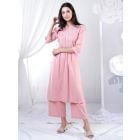 Pink Cotton Pleated Kurta with Pants- Set of 2