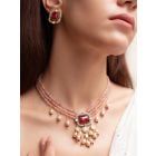 Peach Handcrafted Brass Necklace with Earrings- Set of 2