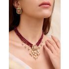 Maroon Handcrafted Brass Necklace with Earrings- Set of 2