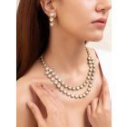 Golden Handcrafted Brass Layered Necklace with Earrings- Set of 2