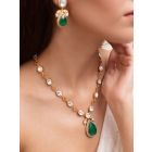 Gold Toned Handcrafted Necklace with Earrings- Set of 2