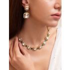 Gold Toned Handcrafted Necklace with Earrings- Set of 2