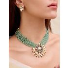 Green Handcrafted Necklace with Earrings- Set of 2