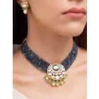 Blue Handcrafted Brass Necklace with Earrings- Set of 2