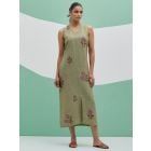 Green Hand Block Printed Linen Dress