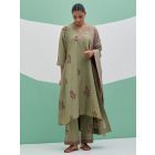 Green Hand Block Printed Linen Suit- Set of 3