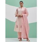 Peach Hand Block Printed Linen Suit- Set of 3