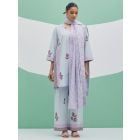 Sky Blue Hand Block Printed Linen Suit- Set of 3
