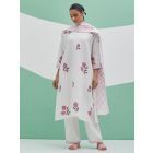 White Hand Block Printed Linen Suit- Set of 3