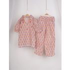 Peach Printed Cotton Kurta with Pants - Set of 2