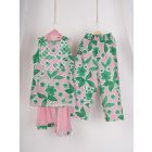 Pink Green Printed Cotton Suit - Set of 3