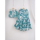 Sky Blue Printed Cotton Top with Sharara - Set of 2