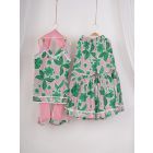 Pink Green Printed Cotton Sharara Suit - Set of 3
