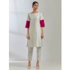 White Silk Blend Kurta with Pants- Set of 2