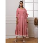 Coral Polka Dot Hand Block Printed Mulmul Suit- Set of 3