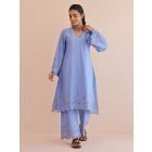 Blue Embroidered Cotton Kurta with Pants - Set of 2